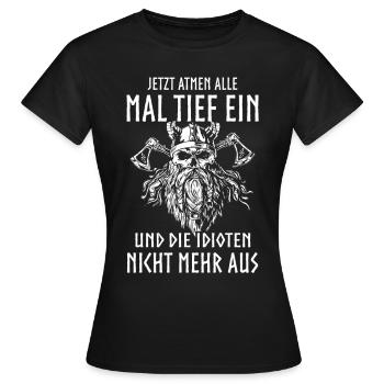 Wikinger Tshirt Viking Valhalla Walhalla Gott Odin - Frauen T-Shirt - Schwarz - Vorne - AI Model Female 172 dark (172cm)