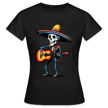 Mexican mariachi skeleton guitarist - Women's T-Shirt - black - Front - AI Model Female 172 dark (172cm)