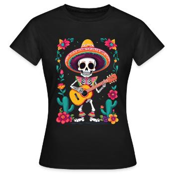 Mexican Mariachi Skeleton Guitarist Fiesta - Women's T-Shirt - black - Front - AI Model Female 172 dark (172cm)