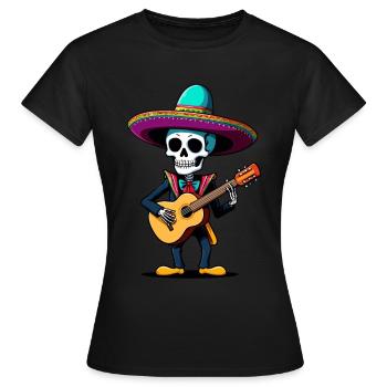 Mexican Mariachi Skeleton Guitarist Fiesta - Women's T-Shirt - black - Front - AI Model Female 172 dark (172cm)