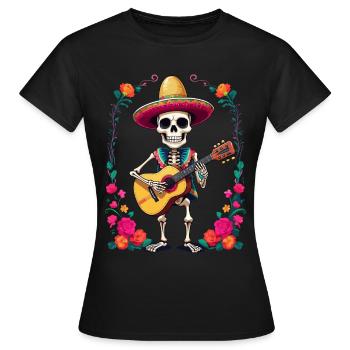 Mexican mariachi skeleton guitarist - Women's T-Shirt - black - Front - AI Model Female 172 dark (172cm)