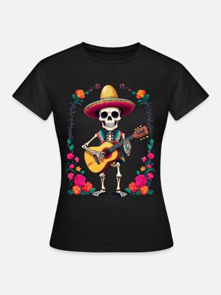Mexikanischer Mariachi Skelett Gitarrist - Frauen T-Shirt - Schwarz