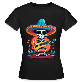 Mexican mariachi skeleton guitarist - Women's T-Shirt - black - Front - AI Model Female 172 dark (172cm)