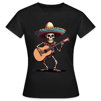 Mexican mariachi skeleton guitarist - Women's T-Shirt - black - Front - AI Model Female 172 dark (172cm)