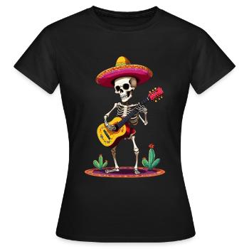 Mexican mariachi skeleton guitarist - Women's T-Shirt - black - Front - AI Model Female 172 dark (172cm)