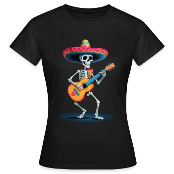 Mexican Mariachi Skeleton Guitar Music - Women's T-Shirt - black - Front - AI Model Female 172 dark (172cm)