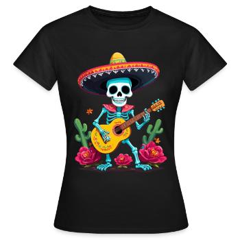 Mexican Mariachi Skeleton Guitarist Fiesta - Women's T-Shirt - black - Front - AI Model Female 172 dark (172cm)