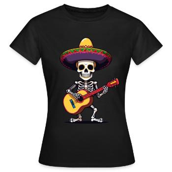 Mexican mariachi skeleton guitarist - Women's T-Shirt - black - Front - AI Model Female 172 dark (172cm)