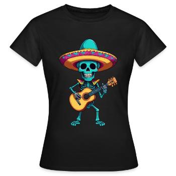 Mexican Mariachi Skeleton Guitarist Fiesta - Women's T-Shirt - black - Front - AI Model Female 172 dark (172cm)