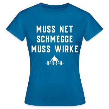 T-shirt de gymnastique drôle de remise en forme Gym d’entraînement - T-shirt Femme - bleu saphir antique chiné - Devant - AI Model Female 172 dark (172cm)