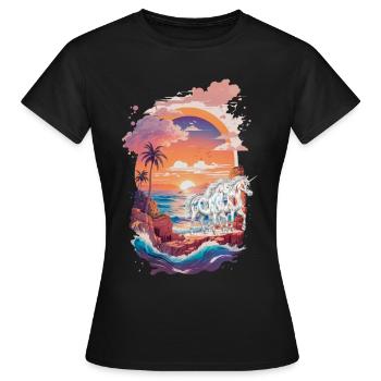 nature, coucher de soleil, licornes, animaux mythiques, chevaux - T-shirt Femme - noir - Devant - AI Model Female 172 dark (172cm)