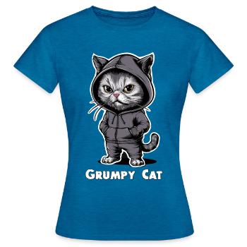 Chat maléfique ennuyeux - T-shirt Femme - bleu saphir antique chiné - Devant - AI Model Female 172 dark (172cm)