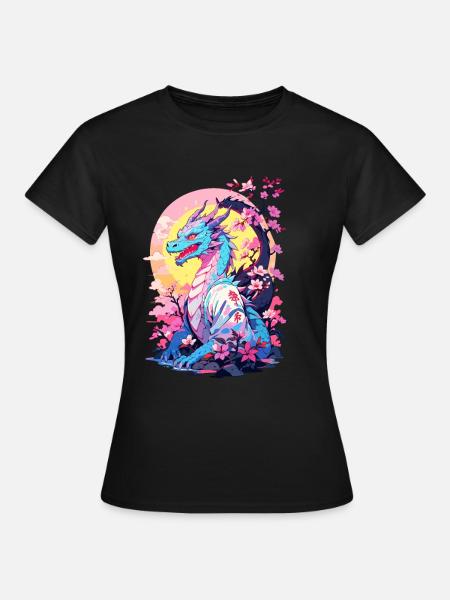 Design de dragon japonais vintage de style vaporwave - T-shirt Femme - noir