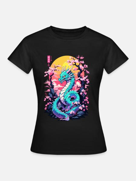 Vintage Vaporwave Art Design de dragon japonais - T-shirt Femme - noir