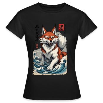Vintage Ukiyo-E Stil Japanische Kitsune Fuchs - Frauen T-Shirt - Schwarz - Vorne - AI Model Female 172 dark (172cm)