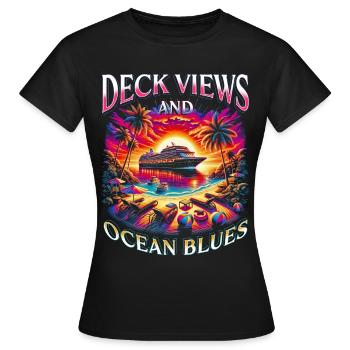 Croisières Cruisers Vues Sur Le Pont Et Le Bleu De L’océan - T-shirt Femme - noir - Devant - AI Model Female 172 dark (172cm)