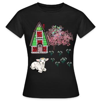 Joyeuses Pâques Agneau Schaff Pâques Nature Printemps - T-shirt Femme - noir - Devant - AI Model Female 172 dark (172cm)