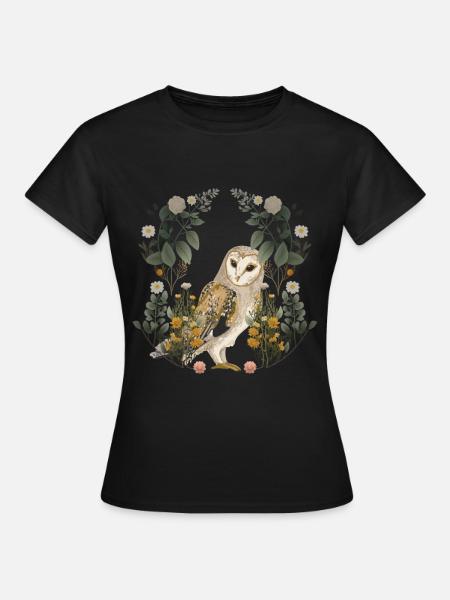 Eulen Eule Blumen Frühling - Frauen T-Shirt - Schwarz