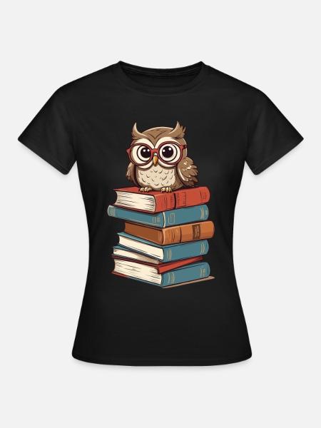 Libros Búho para los amantes de los búhos y los ratones de biblioteca - Camiseta mujer - negro