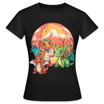Drachen Drache Dinos Dino Steinzeit Uhrzeit - Frauen T-Shirt - Schwarz - Vorne - AI Model Female 172 dark (172cm)