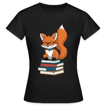 Niedlicher Buch Liebhaber Lustiger Bücher Fuchs - Frauen T-Shirt - Schwarz - Vorne - AI Model Female 172 dark (172cm)