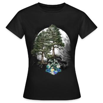 Forêt Nature Printemps Fleurs Conifères Forêt Arbres Arbre - T-shirt Femme - noir - Devant - AI Model Female 172 dark (172cm)