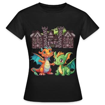 Dragon médiéval Dragon - T-shirt Femme - noir - Devant - AI Model Female 172 dark (172cm)