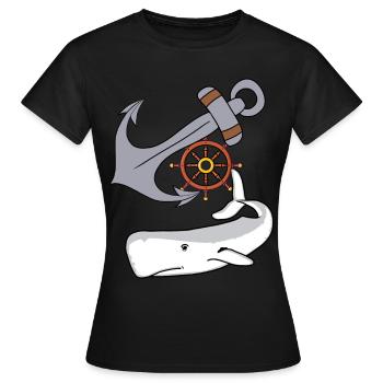Ancre Maritime Volant Baleine Poissons Fich - T-shirt Femme - noir - Devant - AI Model Female 172 dark (172cm)