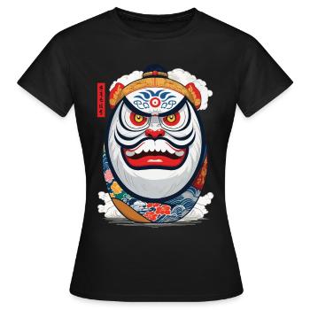 Japanischer Daruma Aesthetic Yokai Streetwear - Frauen T-Shirt - Schwarz - Vorne - AI Model Female 172 dark (172cm)