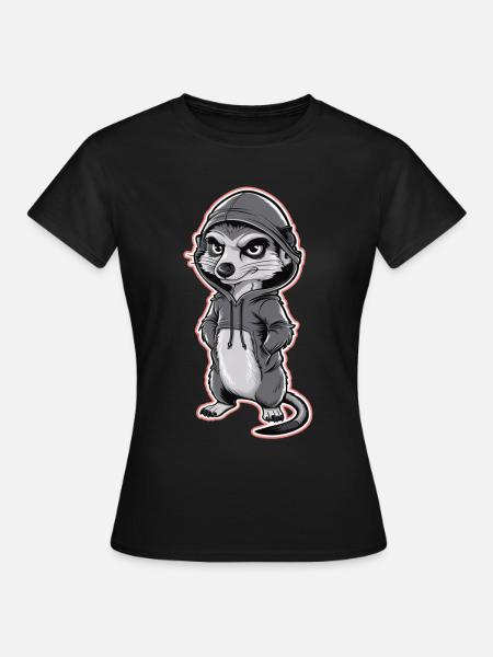 Cooles Erdmännchen im stylischen Hoodie - Frauen T-Shirt - Schwarz
