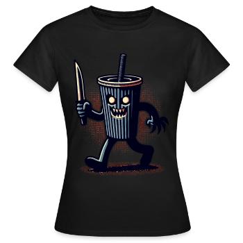 Unheimlicher Psycho Trinkbecher Getränke - Frauen T-Shirt - Schwarz - Vorne - AI Model Female 172 dark (172cm)