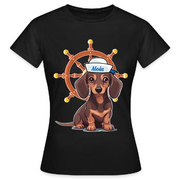 maritim Steuerrad Steuermann Dackel Matrose Kind - Frauen T-Shirt - Schwarz - Vorne - AI Model Female 172 dark (172cm)