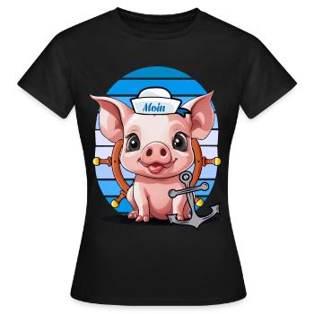 Schwein Matrose Steuermann Anker Maritim - Frauen T-Shirt - Schwarz - Vorne - AI Model Female 172 dark (172cm)