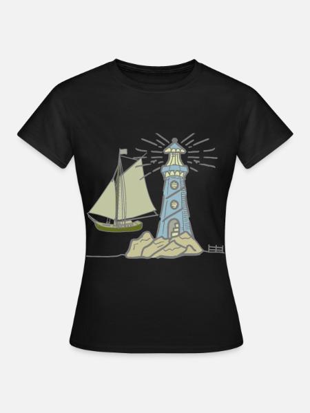 Leuchtturm maritim Segelschiff Schiff Schiffe Meer - Frauen T-Shirt - Schwarz