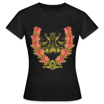 Bois de cerf Cerf rouge Roses Cerf Cerf Chevreuil Chevreuil - T-shirt Femme - noir - Devant - AI Model Female 172 dark (172cm)