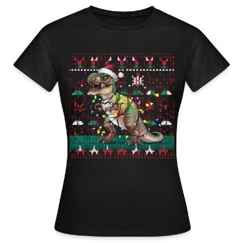 Dinosaurier Ugly Christmas Weihnachten Xmas Santa - Frauen T-Shirt - Schwarz - Vorne - AI Model Female 172 dark (172cm)