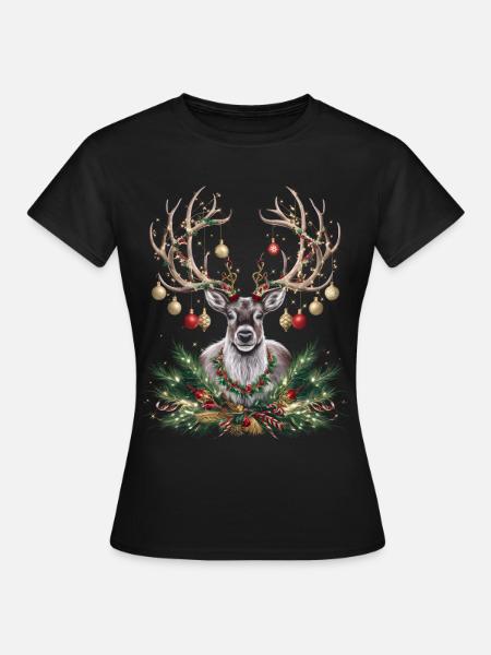 Rentier Reh Xmas Reindeer Christmas Weihnachten - Dame-T-shirt - sort