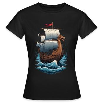 Viking Dragon Boat on the High Seas - Women's T-Shirt - black - Front - AI Model Female 172 dark (172cm)