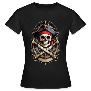 Piratenflaggen Skull Jolly Roger Pirat Kostüm - Frauen T-Shirt - Schwarz - Vorne - AI Model Female 172 dark (172cm)