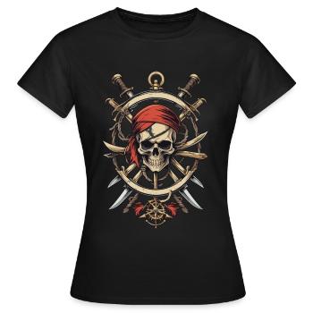 Piratenflaggen Skull Jolly Roger Pirat Kostüm - Frauen T-Shirt - Schwarz - Vorne - AI Model Female 172 dark (172cm)