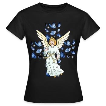 Ange Croix Crucifix Papillons Croix - T-shirt Femme - noir - Devant - AI Model Female 172 dark (172cm)