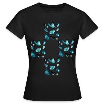 Schmetterlinge Schmetterling Kreuz Kreuze - Frauen T-Shirt - Schwarz - Vorne - AI Model Female 172 dark (172cm)