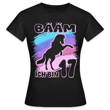 Bääm ich bin 17 | Pferde Mädchen | Reiterin - Frauen T-Shirt - Schwarz - Vorne - AI Model Female 172 dark (172cm)