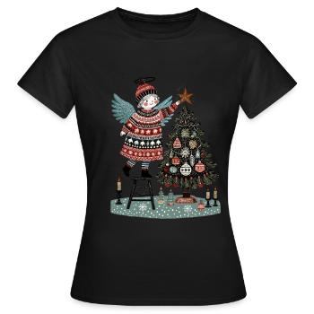 Skandinavischer Weihnachtsengel Mit Weihnachtsbaum - Frauen T-Shirt - Schwarz - Vorne - AI Model Female 172 dark (172cm)