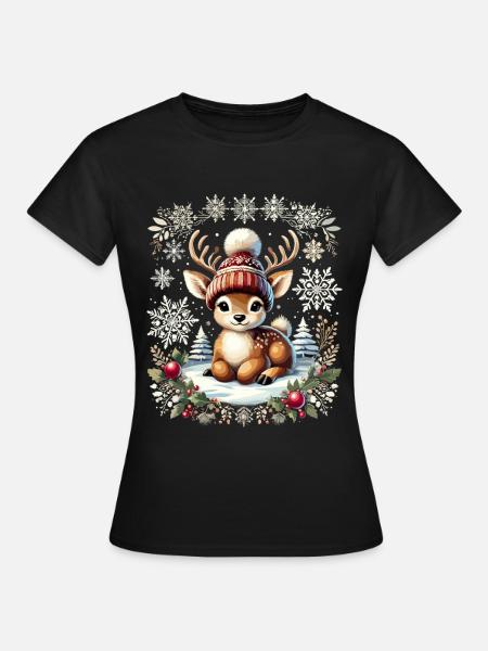 Bezauberndes Vintage Design Weihnachten Rentier - Frauen T-Shirt - Schwarz