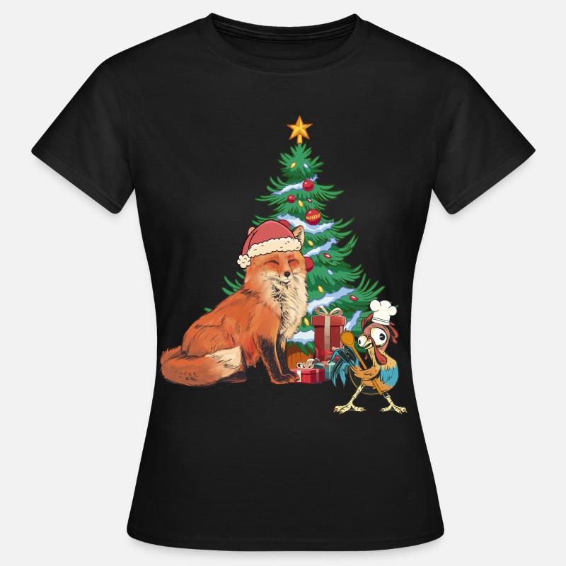Jul Jul Jul Ræv Hane - Dame-T-shirt - sort