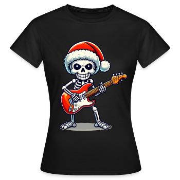 Christmassy skeleton guitarist rocks - Women's T-Shirt - black - Front - AI Model Female 172 dark (172cm)