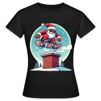 Skateboardender Weihnachtsmann Spaßiger Winter - Frauen T-Shirt - Schwarz - Vorne - AI Model Female 172 dark (172cm)