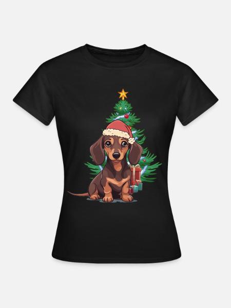 Dackel Nikolaus Hund Weihnachtsmann - Frauen T-Shirt - Schwarz