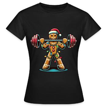 Funny Gingerbread Man Bodybuilder Christmassy - Women's T-Shirt - black - Front - AI Model Female 172 dark (172cm)